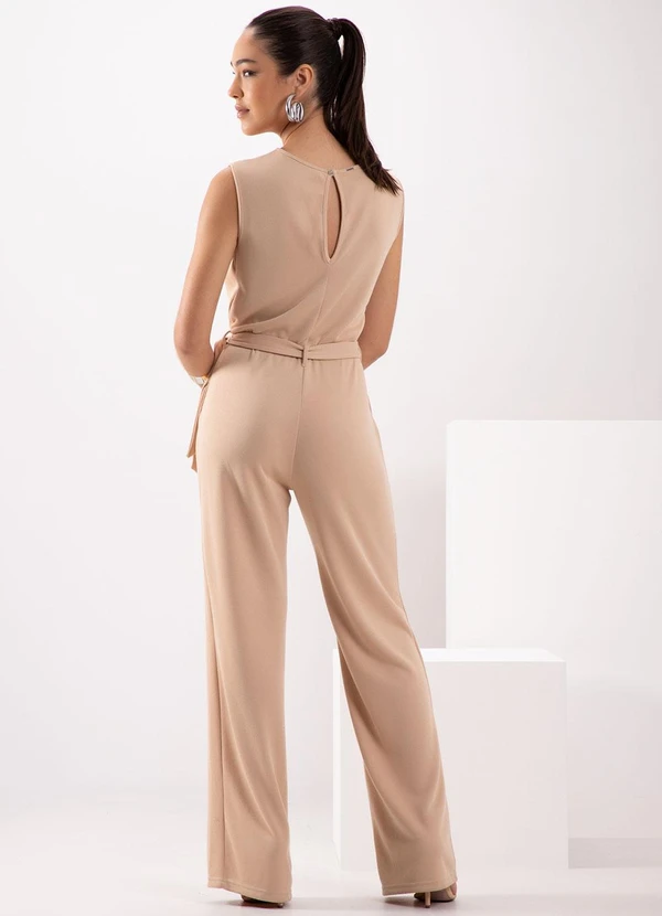 Lunender - Macacão Longo com Bolsos em Malha Tricô Bege 2