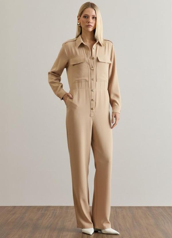 Carlota Costa - Macacão Longo com Cinto Bege