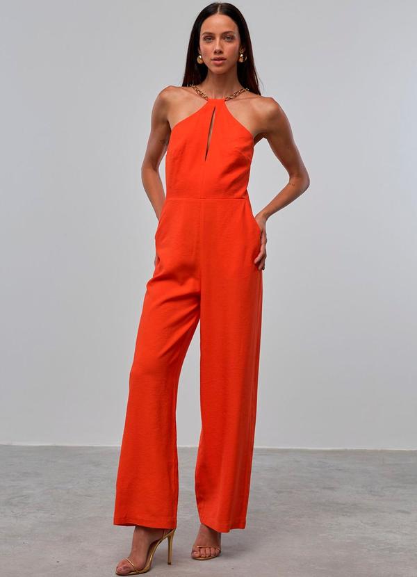 Carlota Costa - Macacão Longo com Detalhe Alça Laranja