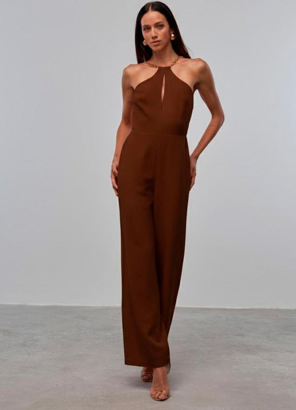 Carlota Costa - Macacão Longo com Detalhe Alça Marrom