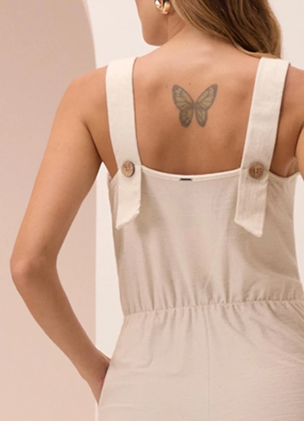 Lunender - Macacão Longo de Alças com Bolsos Branco 4