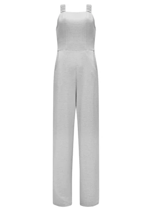 Lunender - Macacão Longo de Alças com Bolsos Cinza - LUNENDER