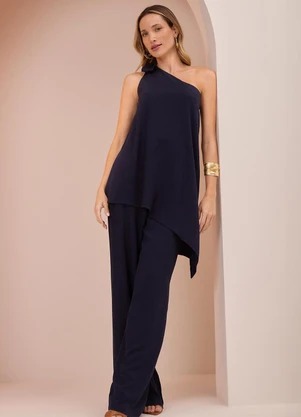 Lunender - Macacão Longo de um Ombro Só Azul - LUNENDER