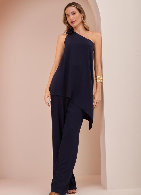 Lunender - Macacão Longo de um Ombro Só Azul 1