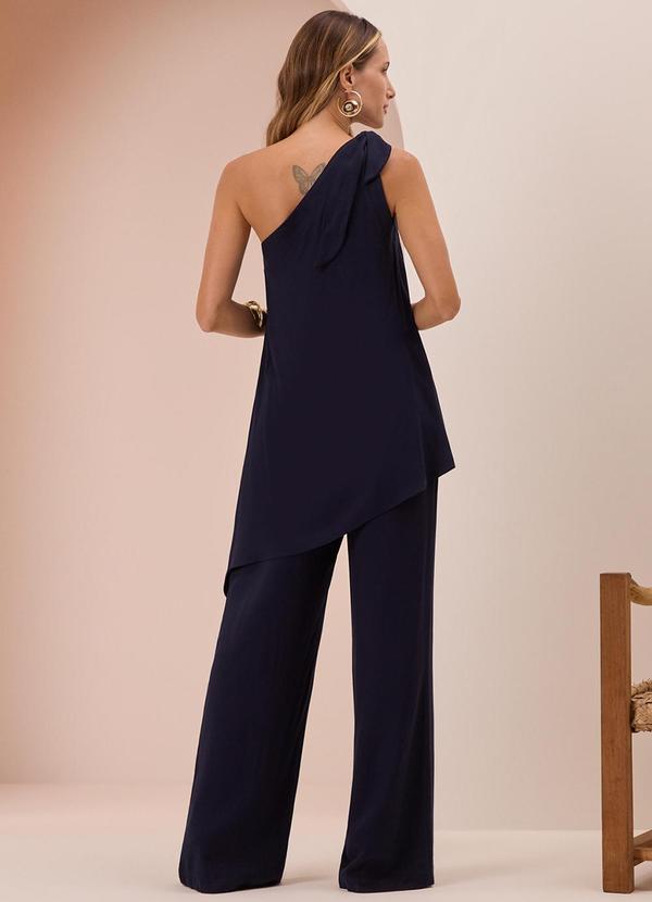 Lunender - Macacão Longo de um Ombro Só Azul 2