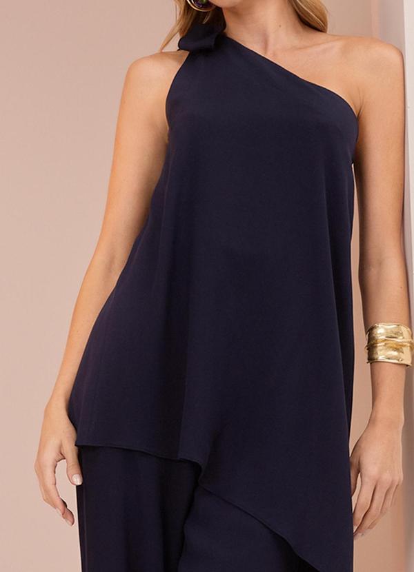 Lunender - Macacão Longo de um Ombro Só Azul 3