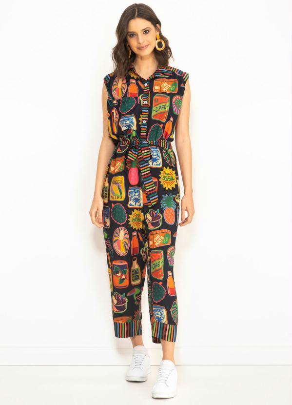 Farm - Macacão Longo de Viscose Colecionáveis do Brasil Estampado