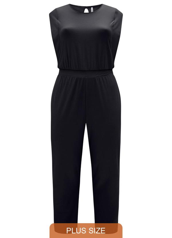 Lunender - Macacão Longo Decote Redondo Malha Crepe Preto