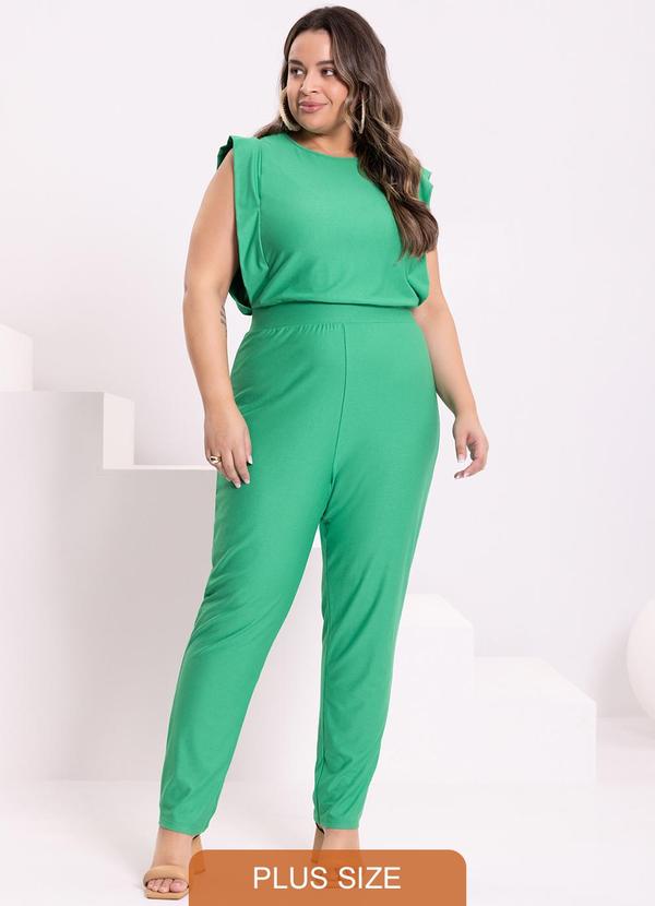 Lunender Mais Mulher - Macacão Longo Decote Redondo Malha Crepe Verde