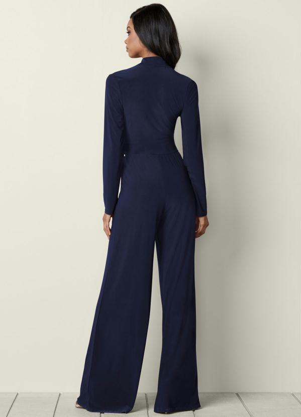 bonprix - Macacão Longo Decote Transpassado Azul Marinho 2