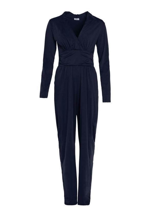 bonprix - Macacão Longo Decote Transpassado Azul Marinho 4