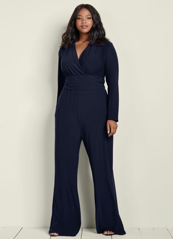 bonprix - Macacão Longo Decote Transpassado Azul Marinho 5