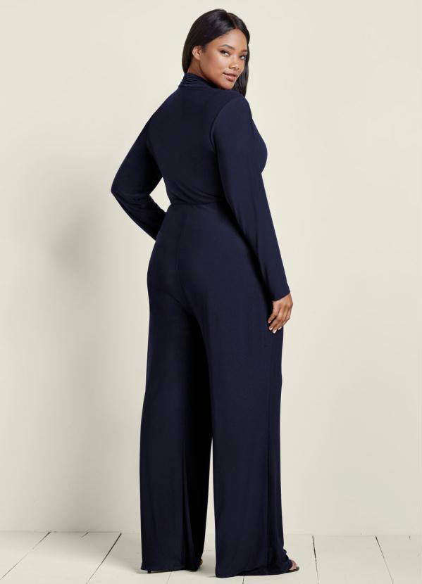 bonprix - Macacão Longo Decote Transpassado Azul Marinho 6