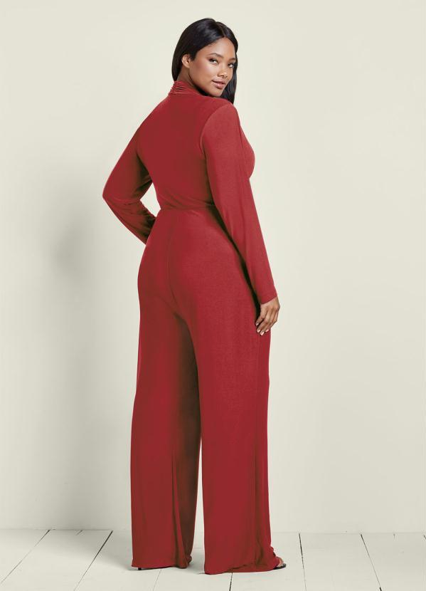 bonprix - Macação Longo Decote Transpassado Bordô 6