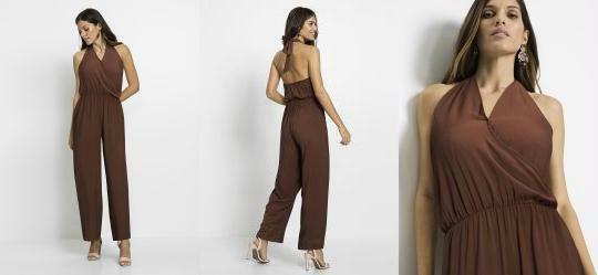 Macaco Longo Decote Transpassado Marrom Escuro