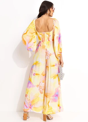Farm - Macacão Longo em Viscose Amarelo - FARM