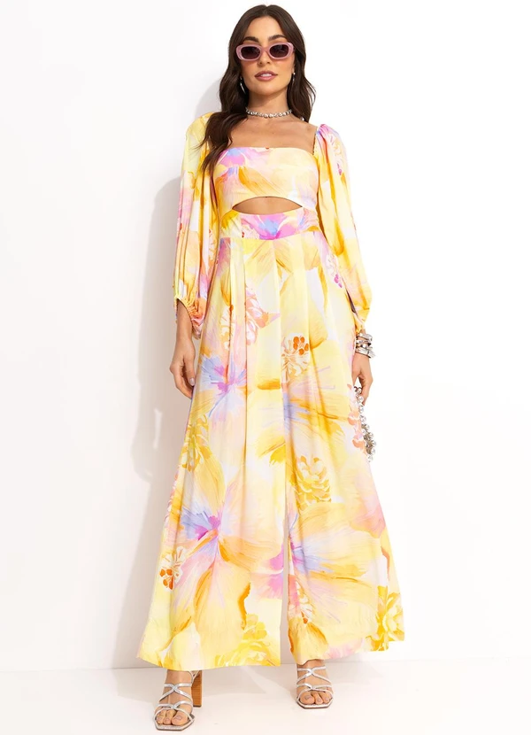 Farm - Macacão Longo em Viscose Amarelo 3