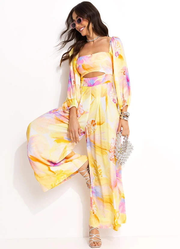 Farm - Macacão Longo em Viscose Amarelo 6