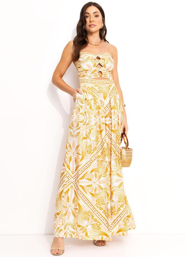 Farm - Macacão Longo em Viscose Amarelo