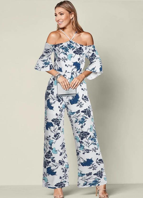 bonprix - Macacão Longo Estampado Branco