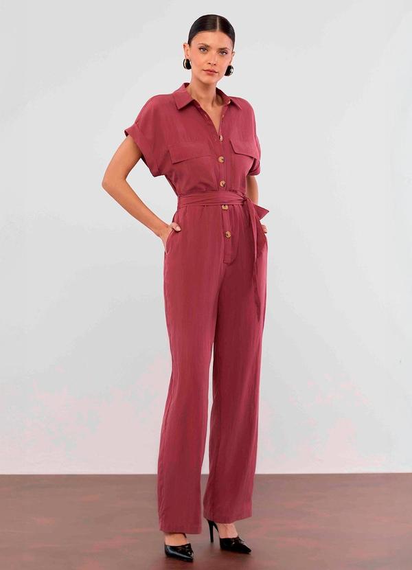 Carlota Costa - Macacão Longo Liso Vermelho