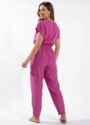 Quintess - Macacão Longo Pink Acinturado com Bolsos - QUINTESS