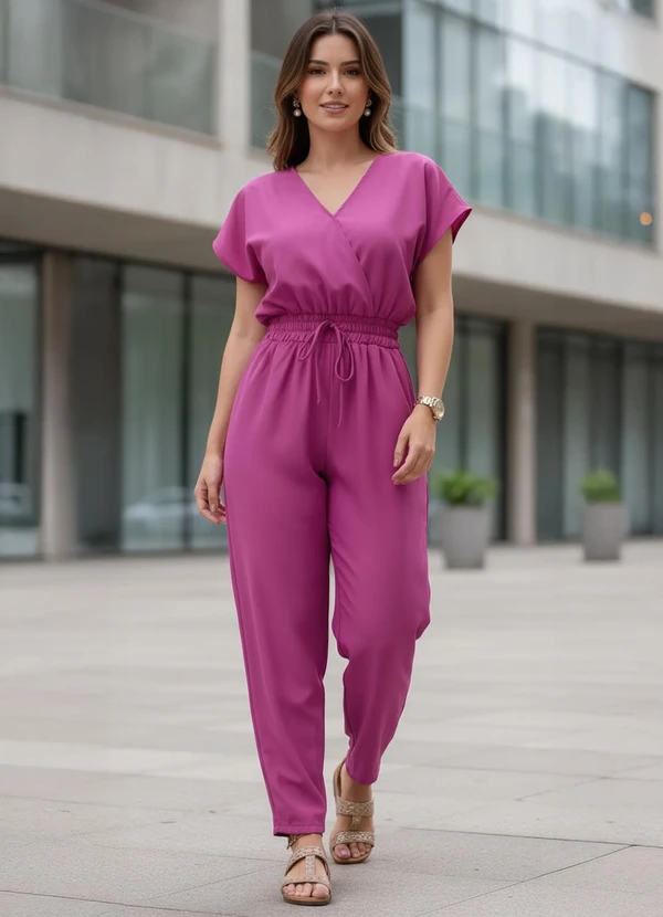 Quintess - Macacão Longo Pink Acinturado com Bolsos 3