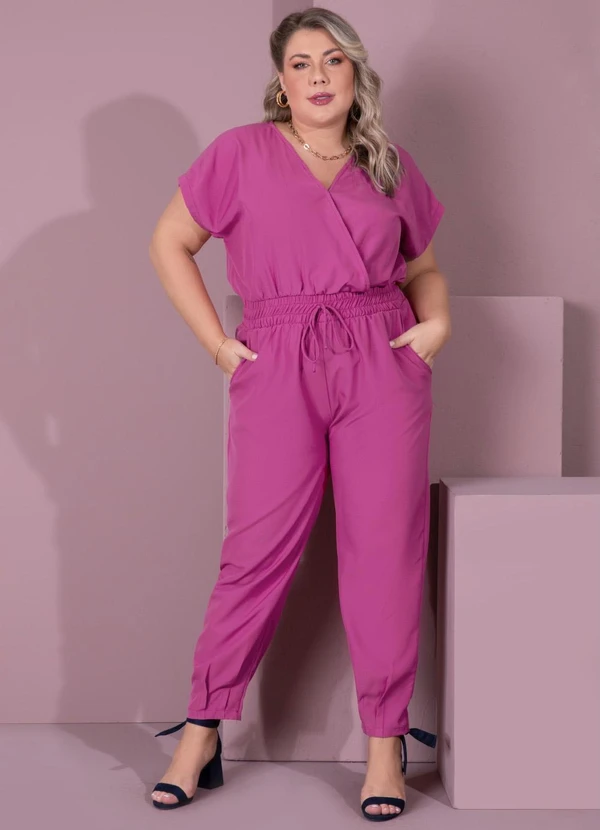 Quintess - Macacão Longo Pink Acinturado com Bolsos 5