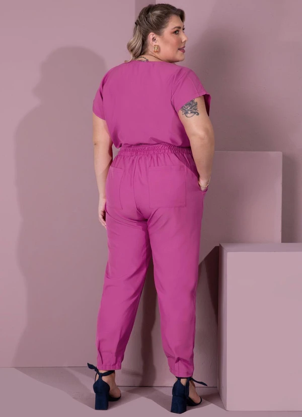 Quintess - Macacão Longo Pink Acinturado com Bolsos 6