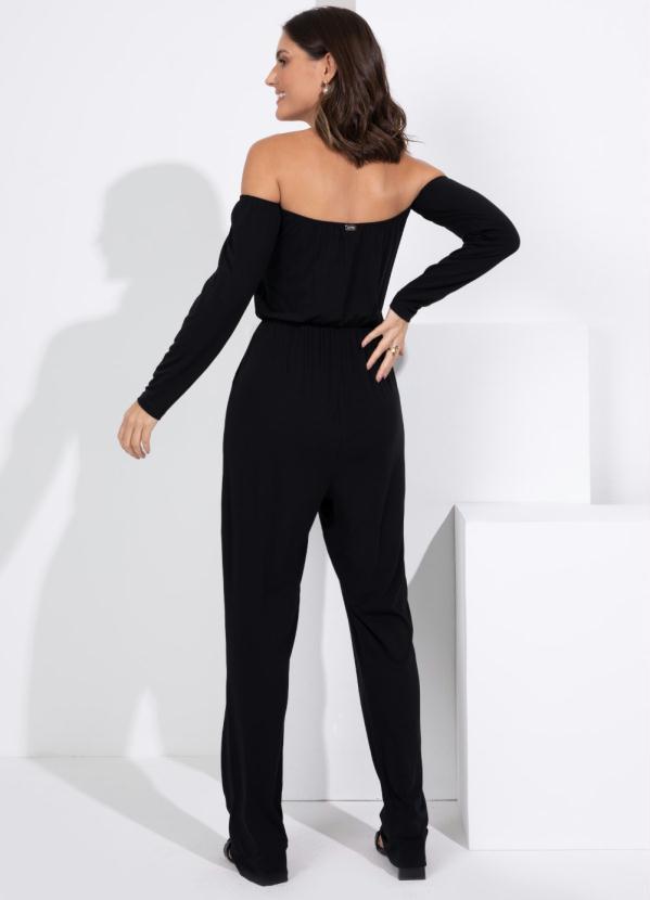 Outlet - Macacão Longo Preto Ciganinha com Bolsos 2