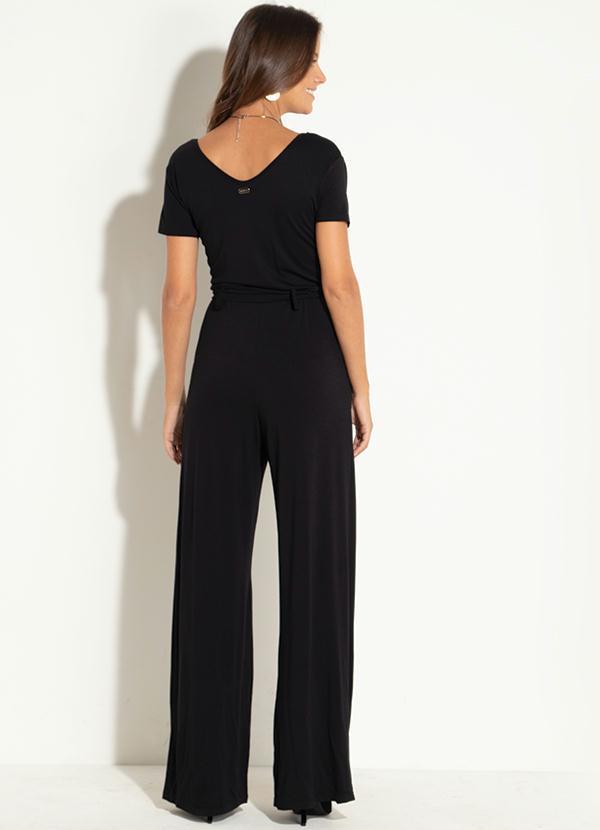 Quintess - Macacão Longo Preto com Faixa na Cintura 3