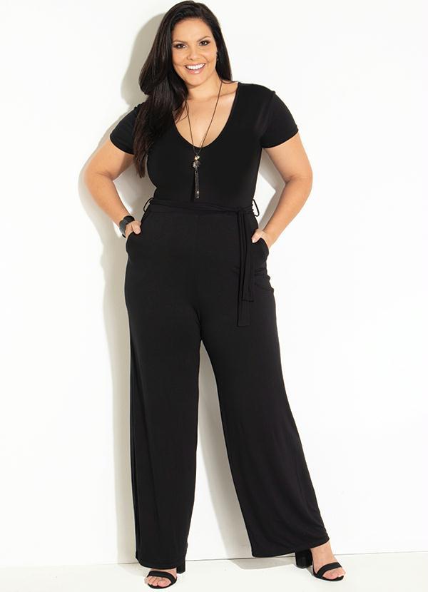 Quintess - Macacão Longo Preto com Faixa na Cintura 4