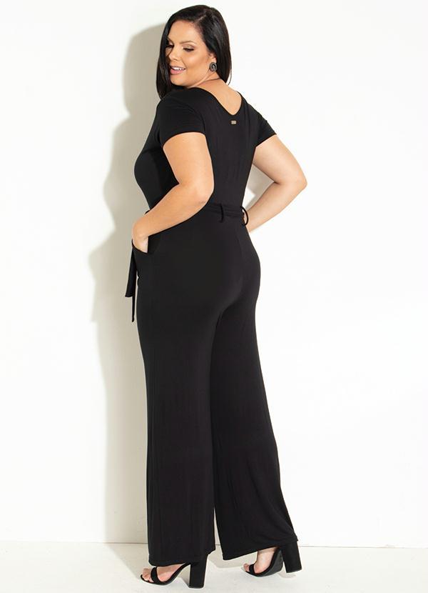 Quintess - Macacão Longo Preto com Faixa na Cintura 5