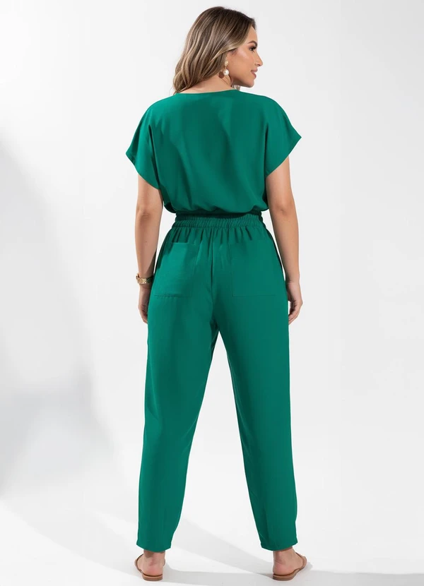 Quintess - Macacão Longo Verde Acinturado com Bolsos 2