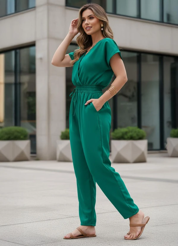 Quintess - Macacão Longo Verde Acinturado com Bolsos 4