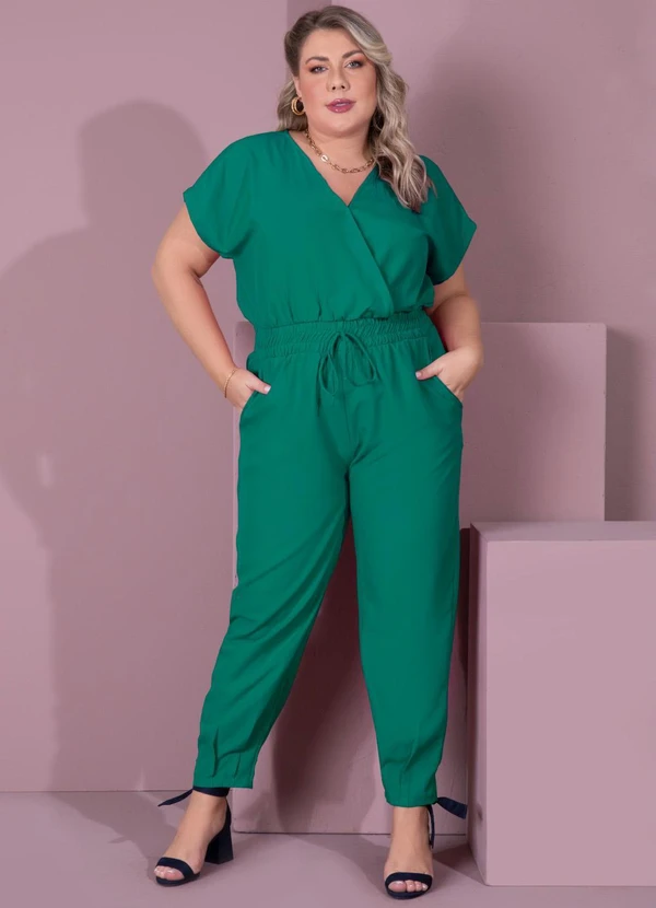 Quintess - Macacão Longo Verde Acinturado com Bolsos 5