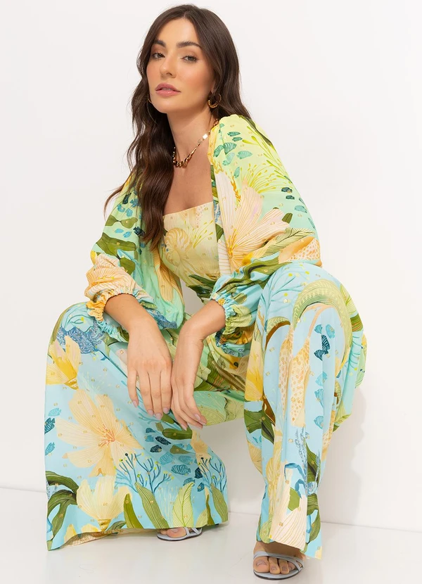 Farm - Macacão Manga em Viscose Verde 9