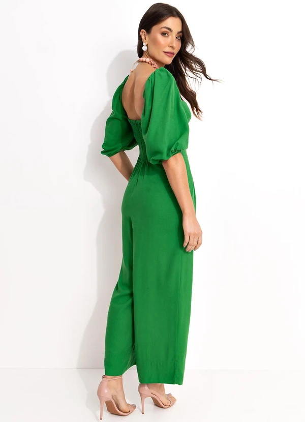 Farm - Macacão Mangas Pesponto Viscolinho Verde 2