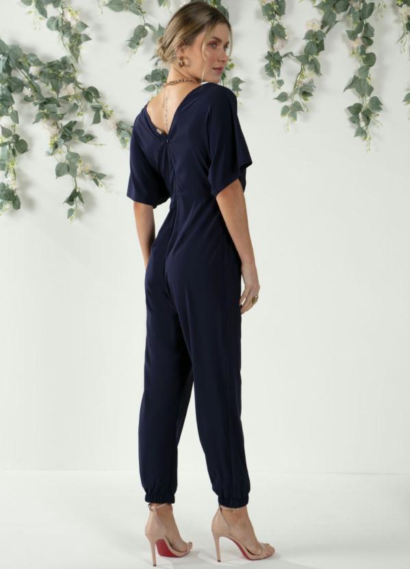 Quintess - Macacão Marinho com Sobreposição Drapeada 6