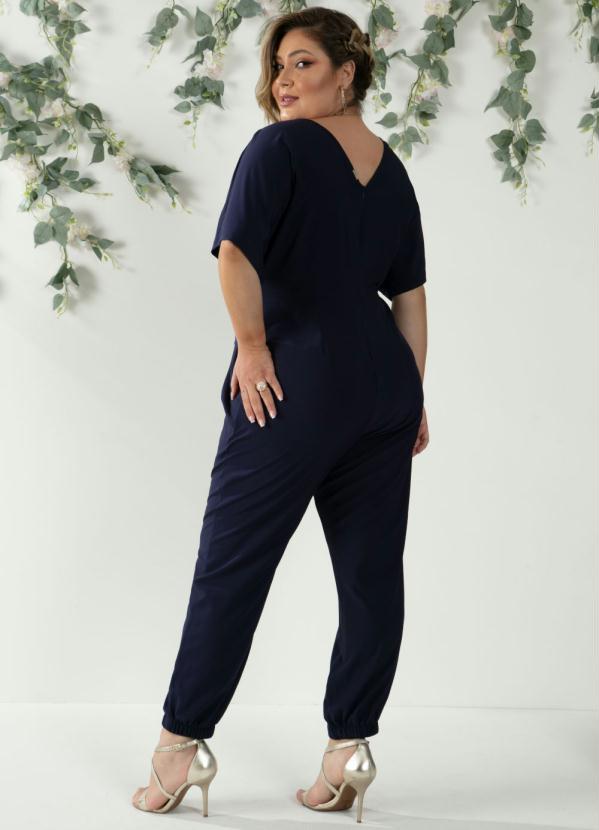 Quintess - Macacão Marinho com Sobreposição Drapeada 3