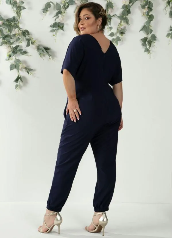 Quintess - Macacão Marinho com Sobreposição Drapeada 5