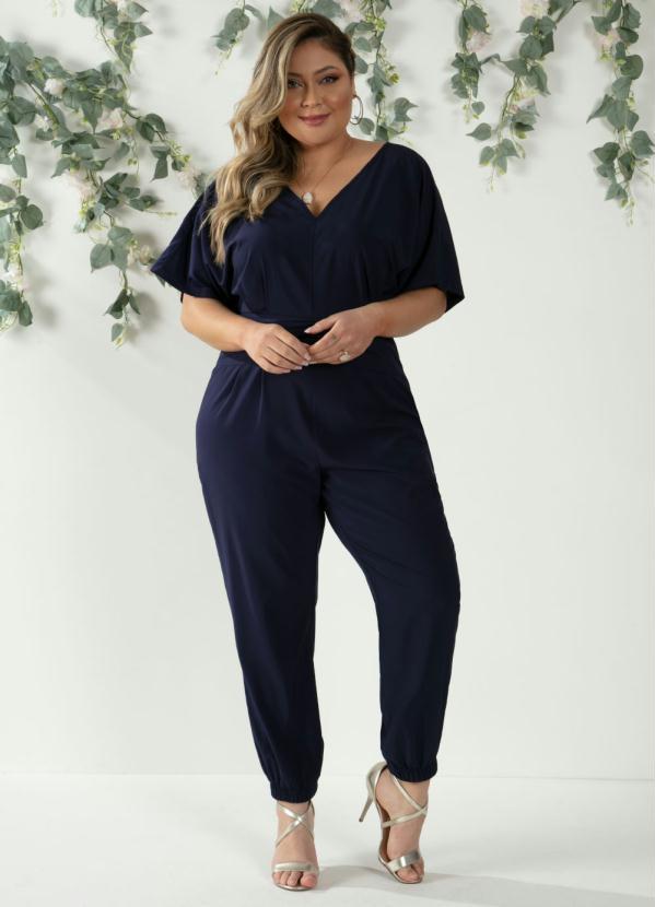 Quintess - Macacão Marinho com Sobreposição Drapeada 2