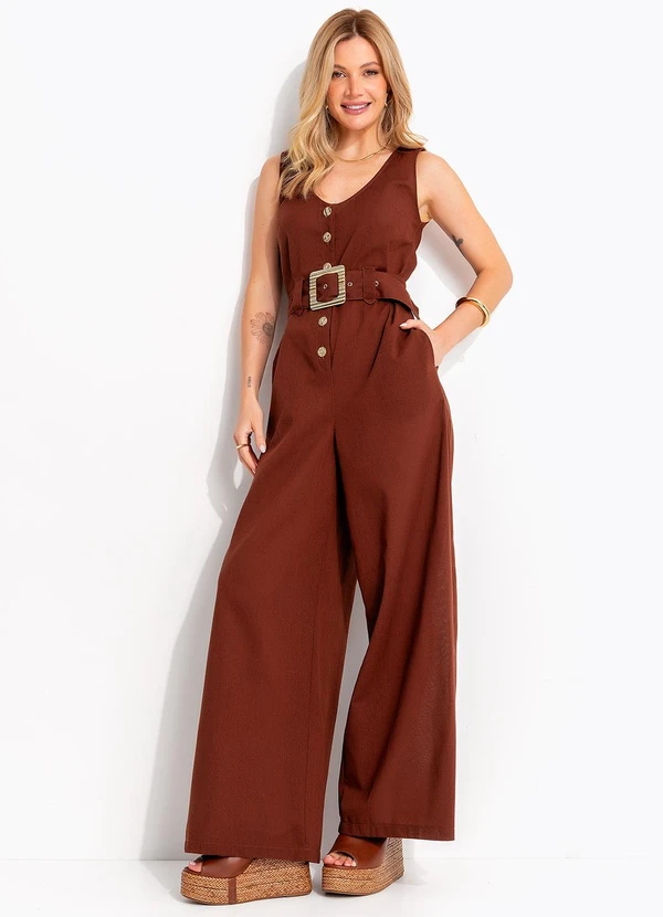 Quintess - Macacão Marrom em Linho 5