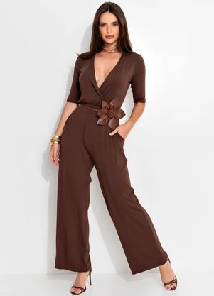 Quintess - Macacão Marrom em Malha de Viscose - QUINTESS