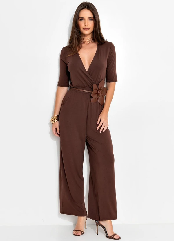 Quintess - Macacão Marrom em Malha de Viscose 2