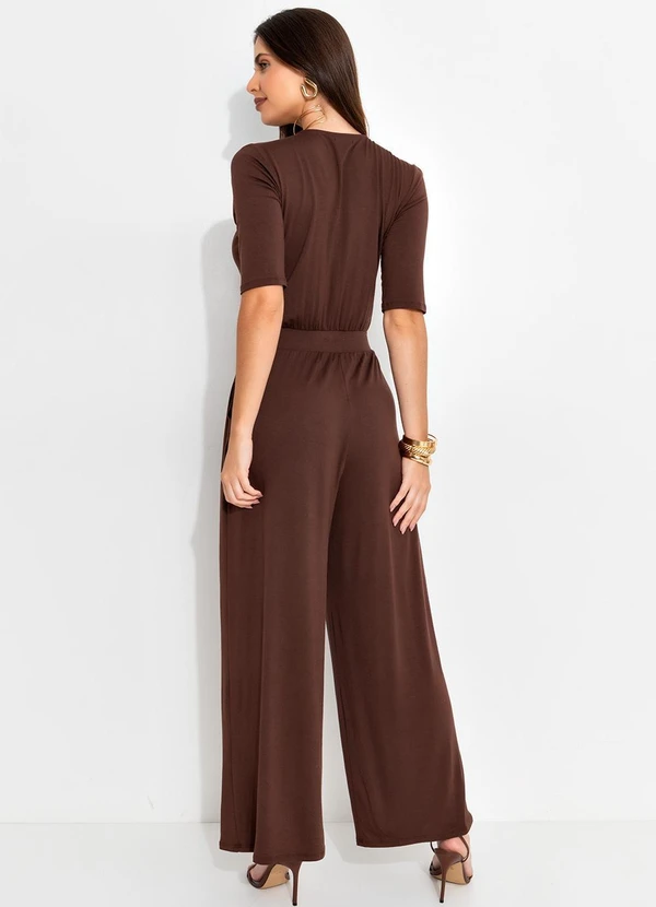 Quintess - Macacão Marrom em Malha de Viscose 3