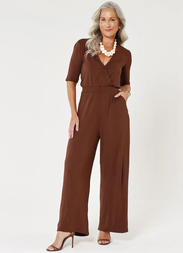 Quintess - Macacão Marrom em Malha de Viscose 5