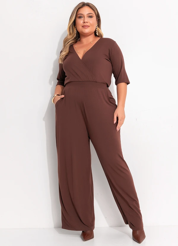 Quintess - Macacão Marrom em Malha de Viscose 8