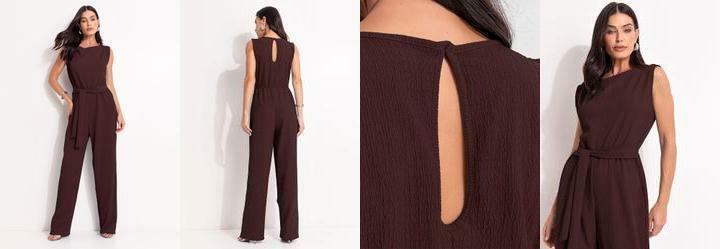 Macac�o Marrom em Malha Texturizada