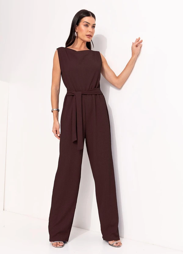 Quintess - Macacão Marrom em Malha Texturizada 4